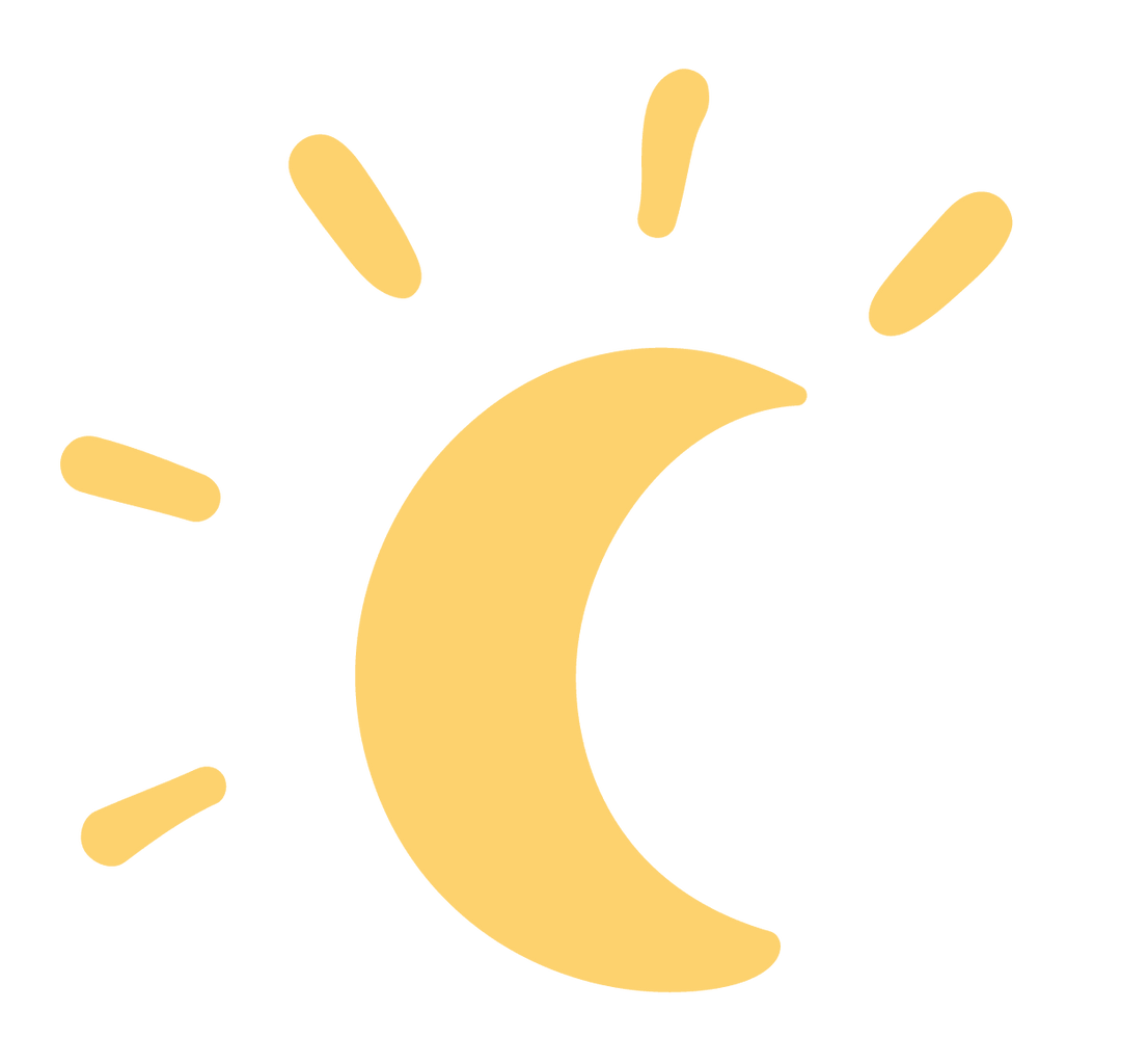 Kip & Boo logo featuring a crescent moon with radiating sun rays, representing the brand's commitment to comfort and style in their bamboo sleepwear
