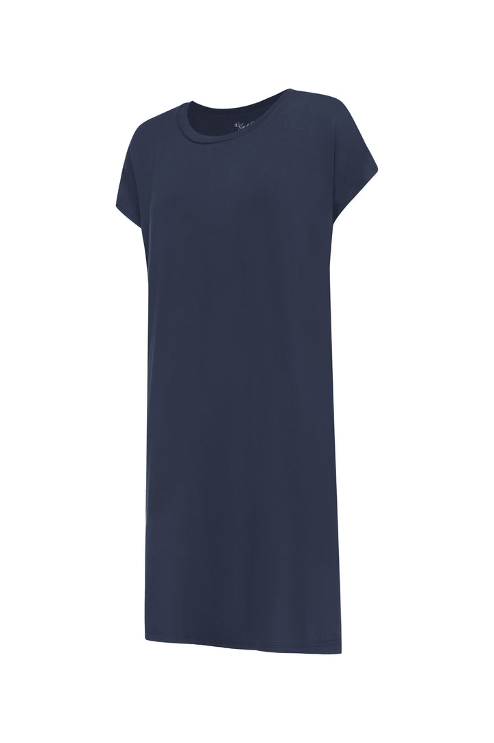Bamboo nightdress made for travel dark navy blue soft dropped hemline