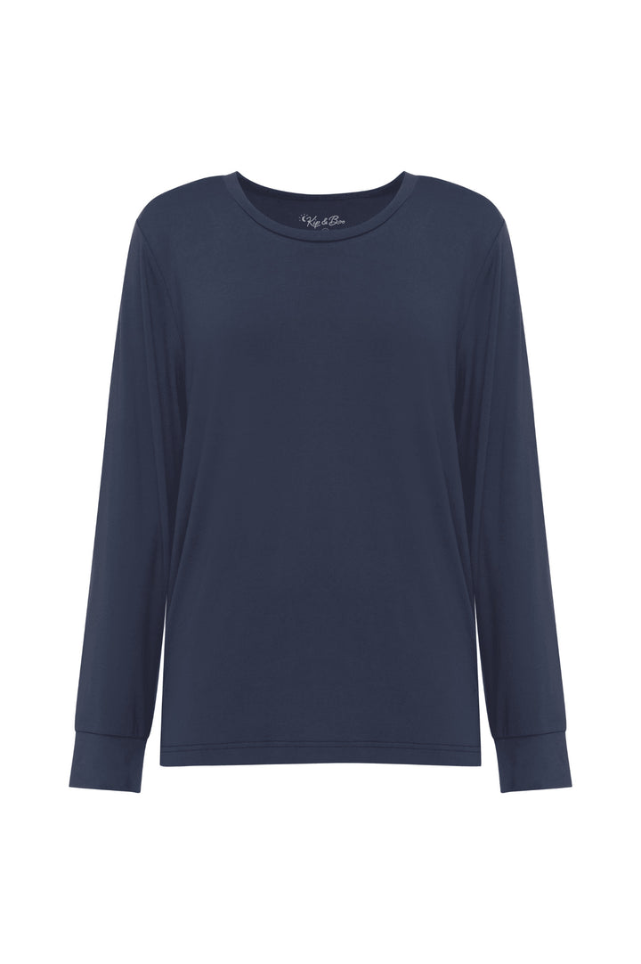 Relaxed fit dark navy blue pyjama top long sleeve cuff wrist soft 