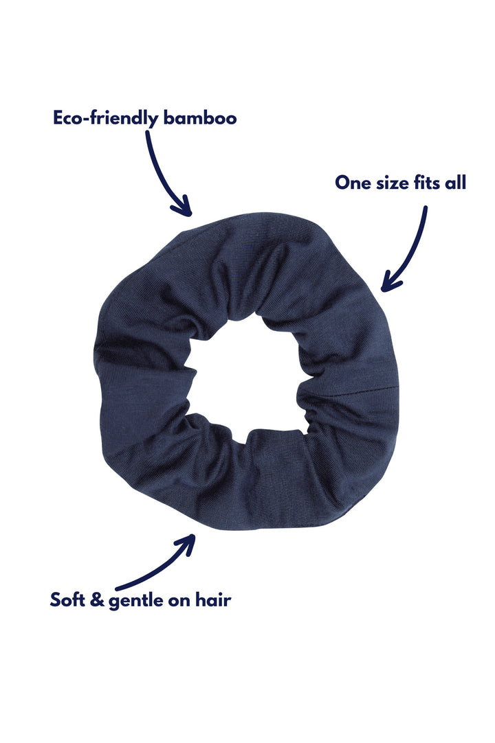 Eco-friendly bamboo one size fits all soft and gentle on hair bamboo navy scrunchie hair elastic